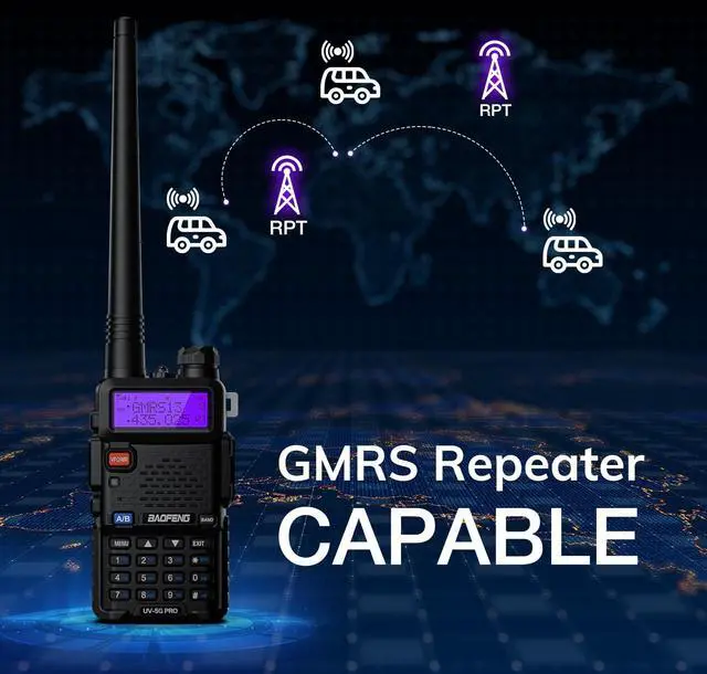 Alt view image 5 of 7 - UV-5G PRO GMRS Handheld Radio, 5W NOAA/UHF/VHF/Airband Scanner & Receiver, GMRS Repeater Capable, Long Range Rechargeable Two Way Radio, for Adults, Support Chirp Programming