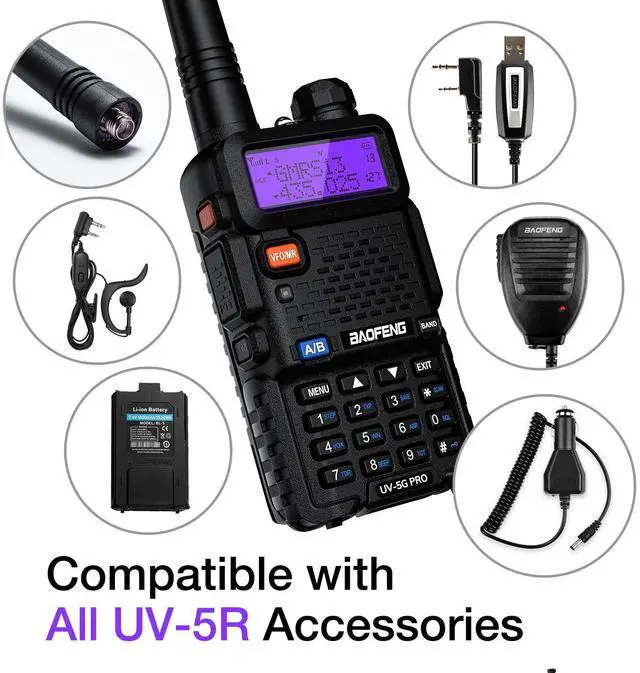 Alt view image 6 of 7 - UV-5G PRO GMRS Handheld Radio, 5W NOAA/UHF/VHF/Airband Scanner & Receiver, GMRS Repeater Capable, Long Range Rechargeable Two Way Radio, for Adults, Support Chirp Programming