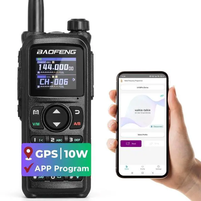 Main image of UV-28 Plus Ham Radio Handheld with GPS & APP Programming, 10W Long Range Walkie Talkie Dual Band Two Way Radio, FM AM AIR NOAA Receiver with Frequency Copy, 1000CHs, 2200mAh Battery USB-C Port