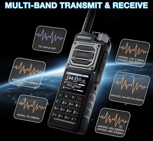 Alt view image 2 of 7 - UV-25 PLUS 10W GPS Ham Radio Handheld, Long Range Two Way Radio AM FM NOAA Receiver with 5200mAh Battery USB-C Port, 2" Screen, 1000CH, Fall Detection Alert, Tactical Walkie Talkie for Outdoor