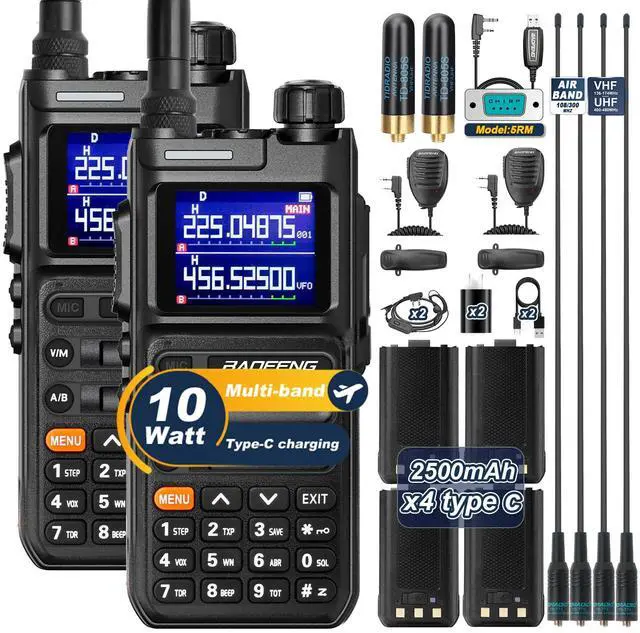 Main image of Radios 10W Ham Radio Handheld, VHF/1.25/UHF UV-26 Long Range Walkie Talkies,8PCS Antennas&4PCS 2500mAh USB-C Batteries,5RM Walkie Talkies Aviation/NOAA/AM/FM, 999CH,Frequency Copy-2Pack