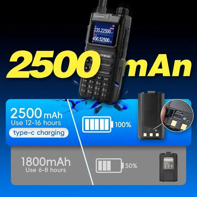 Alt view image 4 of 7 - Radios 10W Ham Radio Handheld, VHF/1.25/UHF UV-26 Long Range Walkie Talkies,8PCS Antennas&4PCS 2500mAh USB-C Batteries,5RM Walkie Talkies Aviation/NOAA/AM/FM, 999CH,Frequency Copy-2Pack
