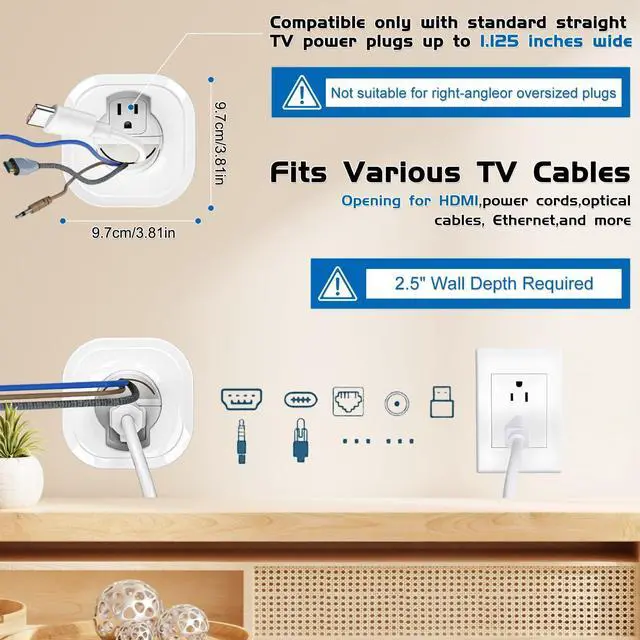 Alt view image 2 of 7 - in Wall Cable Management kit Recessed TV Outlet W/Hole Saw & Drill Template Power & Low Voltage Wire Safe tv Cable Hider wall kit for Wall Mounted TV Home Theater