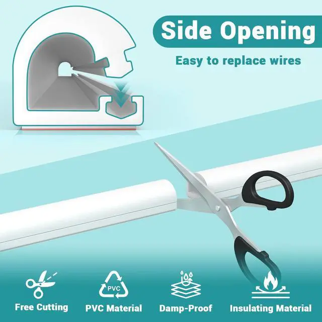 Alt view image 3 of 6 - 157 Inch Self-Adhesive TV Cable Hider, Home Audio Flexible Wire Cord Management, RG6 Coaxial Cable Raceways, HDMI Cable Cord Hider, White (4m)