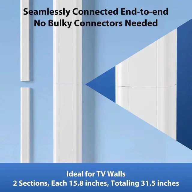 Alt view image 4 of 7 - Cord Cover Wall 32in, TV Cord Hider for Wall Mounted TV, Large Cable Hider Kit for 3-6 Cords, Wire Management Raceway, White Wire Hider Concealer, 2 x L15.8in, W1.5in H0.75in