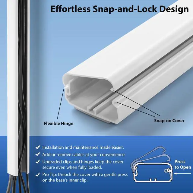 Alt view image 5 of 7 - Cord Cover Wall 32in, TV Cord Hider for Wall Mounted TV, Large Cable Hider Kit for 3-6 Cords, Wire Management Raceway, White Wire Hider Concealer, 2 x L15.8in, W1.5in H0.75in