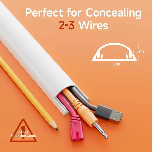 Alt view image 2 of 7 - 85in Adhesive Cord Hider Wall, Mounted TV Cord Cover Kit, Multiple Cable Raceways for Wall Corner, Wire Cover Hiders for 2-3 Cables, 1.57" W X 0.59" H, White