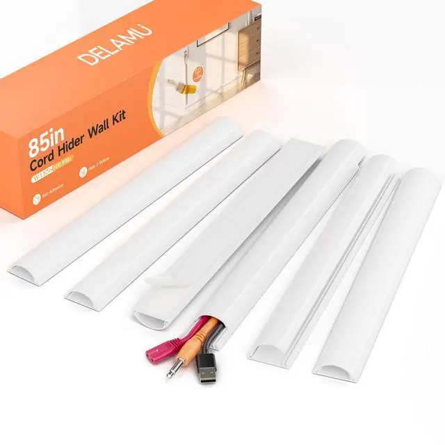 Main image of 85in Adhesive Cord Hider Wall, Mounted TV Cord Cover Kit, Multiple Cable Raceways for Wall Corner, Wire Cover Hiders for 2-3 Cables, 1.57" W X 0.59" H, White