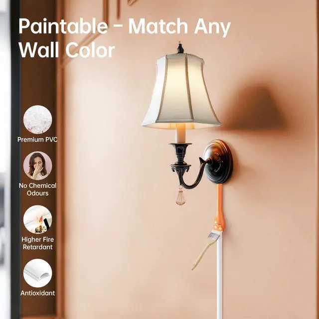 Alt view image 5 of 7 - 85in Adhesive Cord Hider Wall, Mounted TV Cord Cover Kit, Multiple Cable Raceways for Wall Corner, Wire Cover Hiders for 2-3 Cables, 1.57" W X 0.59" H, White