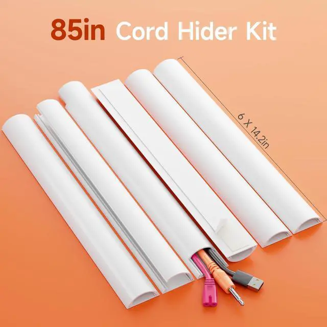 Alt view image 4 of 7 - 85in Adhesive Cord Hider Wall, Mounted TV Cord Cover Kit, Multiple Cable Raceways for Wall Corner, Wire Cover Hiders for 2-3 Cables, 1.57" W X 0.59" H, White