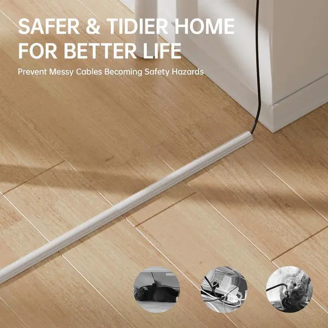 Alt view image 6 of 7 - 85in Adhesive Cord Hider Wall, Mounted TV Cord Cover Kit, Multiple Cable Raceways for Wall Corner, Wire Cover Hiders for 2-3 Cables, 1.57" W X 0.59" H, White