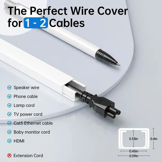 Alt view image 2 of 7 - Cord Hider, 315in Total Cord Covers for Wires on Wall, Paintable Cable Cover for Wall Mounted TV, Easy Install Cable Raceways to Hide 1-2 Cords, 20 Pack, Each 15.7"L x 0.59"W x 0.40"H, White
