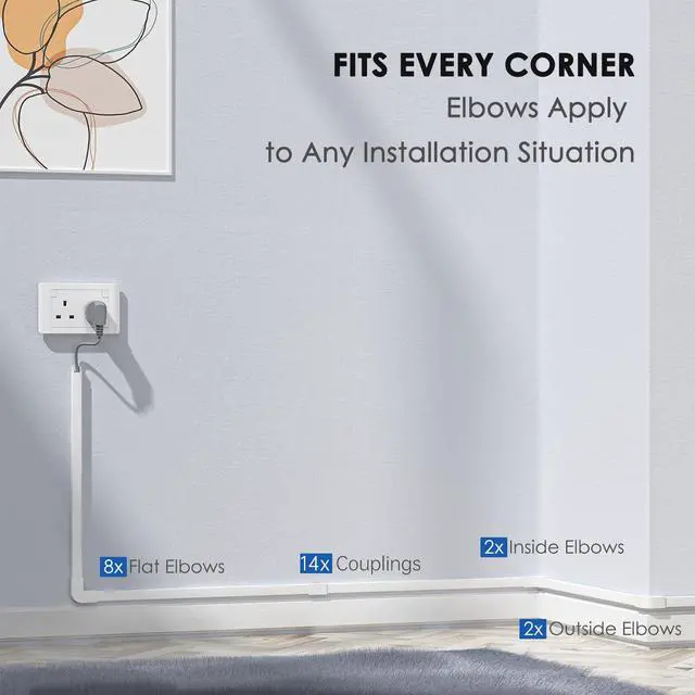 Alt view image 3 of 7 - Cord Hider, 315in Total Cord Covers for Wires on Wall, Paintable Cable Cover for Wall Mounted TV, Easy Install Cable Raceways to Hide 1-2 Cords, 20 Pack, Each 15.7"L x 0.59"W x 0.40"H, White
