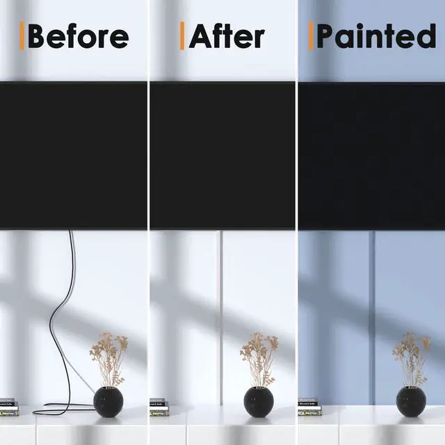 Alt view image 5 of 7 - Cord Hider, 315in Total Cord Covers for Wires on Wall, Paintable Cable Cover for Wall Mounted TV, Easy Install Cable Raceways to Hide 1-2 Cords, 20 Pack, Each 15.7"L x 0.59"W x 0.40"H, White