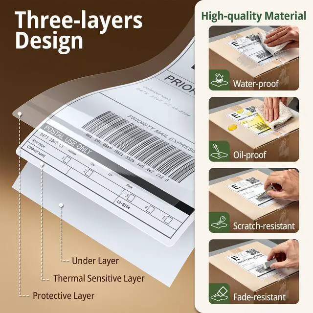 Alt view image 3 of 7 - Direct Thermal Labels 4x6: 500 Fanfold Shipping Labels with Perforated Strong Adhesive Printer Paper for Thermal Printer Commercial Grade with 48 Fragile Sticker Labels