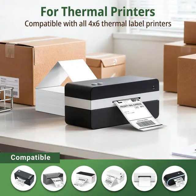 Alt view image 4 of 7 - Direct Thermal Labels 4x6: 500 Fanfold Shipping Labels with Perforated Strong Adhesive Printer Paper for Thermal Printer Commercial Grade with 48 Fragile Sticker Labels