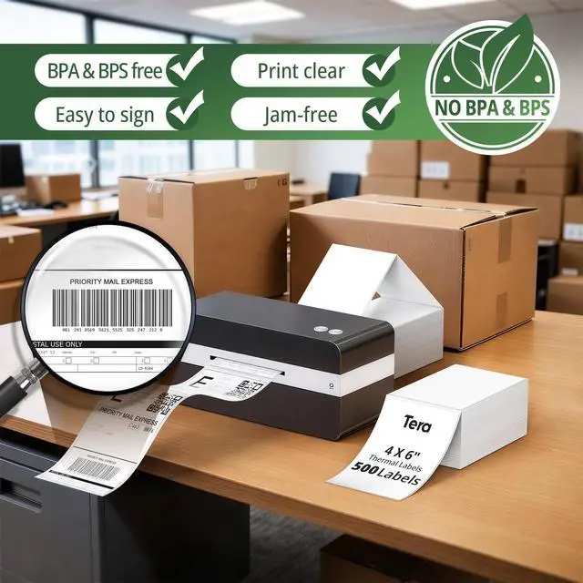 Alt view image 5 of 7 - Direct Thermal Labels 4x6: 500 Fanfold Shipping Labels with Perforated Strong Adhesive Printer Paper for Thermal Printer Commercial Grade with 48 Fragile Sticker Labels