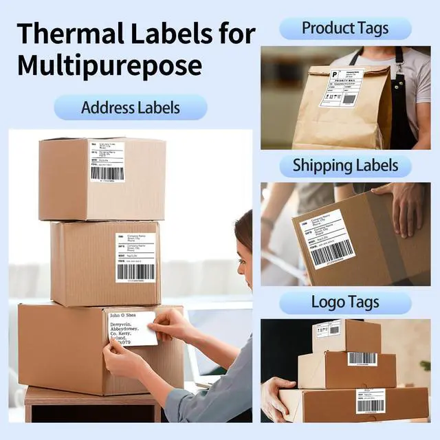 Alt view image 5 of 7 - Genuine 4X6 Thermal Shipping Label 100 Labels per Stack - 4x6 FanFold Thermal Labels Compatible with Phomemo 241bt Shipping Label Printer, Strong Adhesive Shipping Labels, Commercial Grade