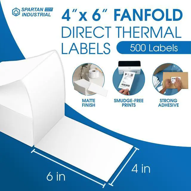 Alt view image 2 of 7 - 4" X 6" Direct Thermal Fanfold Labels (500 Count, 1 Stack) - Printable Postage Shipping Labels, Package Identification - Compatible with Zebra and Rollo Printers