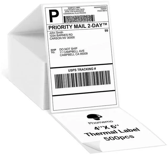 Main image of 4x6 Thermal Direct Shipping Label, 4''x 6'' Fan-Fold Labels, Compatible with Rollo, MUNBYN, Zebra, Fargo Label Printer, 1 Pack of 500 Labels
