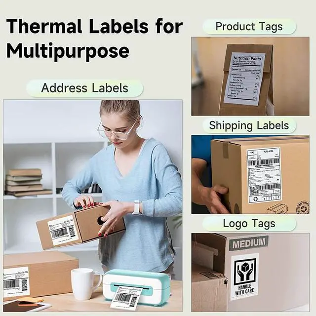 Alt view image 3 of 7 - 4x6 Thermal Direct Shipping Label, 4''x 6'' Fan-Fold Labels, Compatible with Rollo, MUNBYN, Zebra, Fargo Label Printer, 1 Pack of 500 Labels