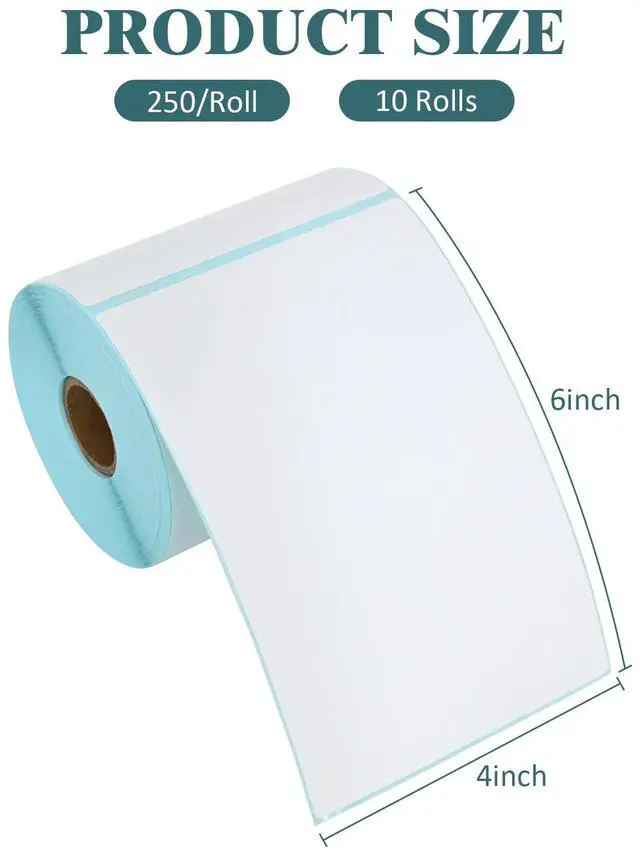 Alt view image 2 of 7 - 2500 PCS 4"x6" Thermal Shipping Labels, 250 Labels/Roll, White Perforated & Strong Adhesive Direct Thermal Labels, Compatible with Zebra, Rollo (10 Rolls)
