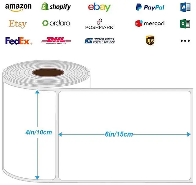 Alt view image 4 of 7 - 4"x 6" Direct Thermal Shipping Labels, 1" Core, Perforated, 250 Labels per Roll, Thermal Printer Labels 4x6