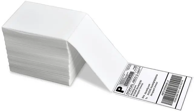 Main image of 4" x 6" Direct Thermal Shipping Labels - Pack of 500 Fanfold Labels - White Perforated, Permanent-Adhesive, Compatible Zebra & Rollo Thermal Label Printer