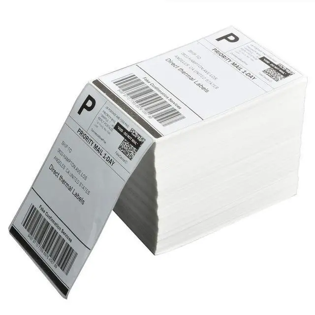 Alt view image 2 of 5 - 4" x 6" Direct Thermal Shipping Labels - Pack of 500 Fanfold Labels - White Perforated, Permanent-Adhesive, Compatible Zebra & Rollo Thermal Label Printer