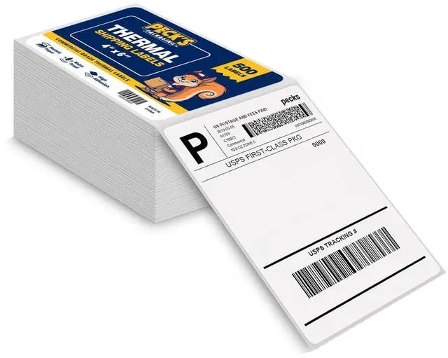 Main image of 500 Fanfold 4x6 Direct Thermal Shipping Labels Waterproof Jam-Free Commercial Grade Permanent Adhesive Compatible with Zebra Rollo Munbyn and Most Label Printers White Perforated