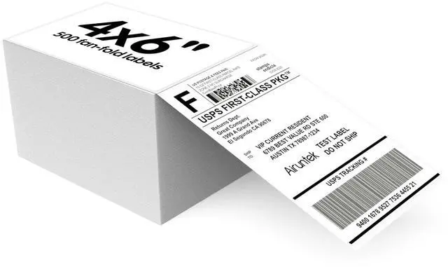 Main image of 4x6 Thermal Labels, 500 Fanfold Labels, Perforated & Strong Adhesive, Compatible with Direct Thermal Printers for USPS UPS FedEx DHL Address Shipping Label