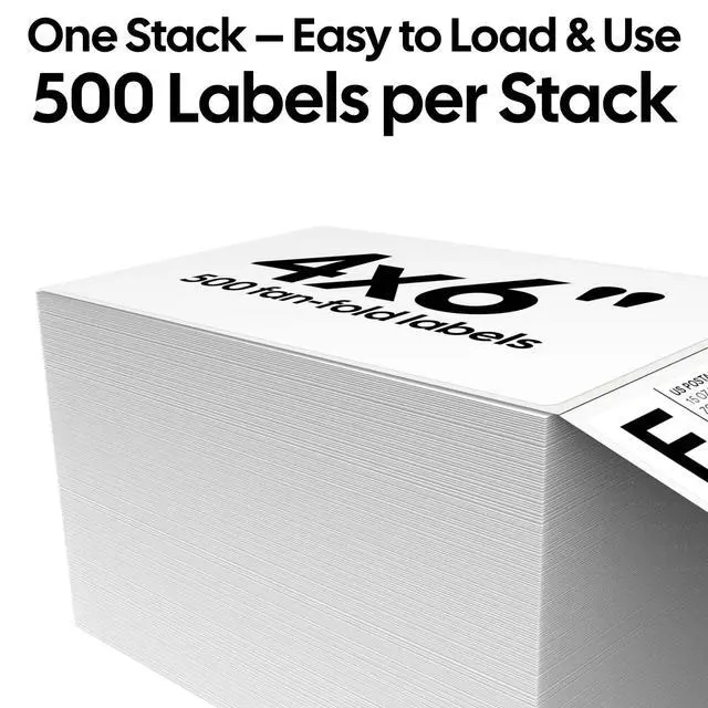 Alt view image 2 of 7 - 4x6 Thermal Labels, 500 Fanfold Labels, Perforated & Strong Adhesive, Compatible with Direct Thermal Printers for USPS UPS FedEx DHL Address Shipping Label
