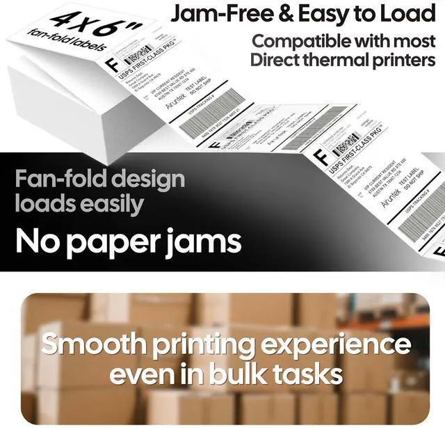 Alt view image 5 of 7 - 4x6 Thermal Labels, 500 Fanfold Labels, Perforated & Strong Adhesive, Compatible with Direct Thermal Printers for USPS UPS FedEx DHL Address Shipping Label