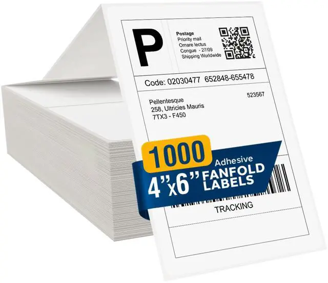 Main image of Direct Thermal Labels - 4x6 Shipping Labels, Fanfold Label Paper - Thermal Printer Labels for USPS, FedEx, UPS (1000)