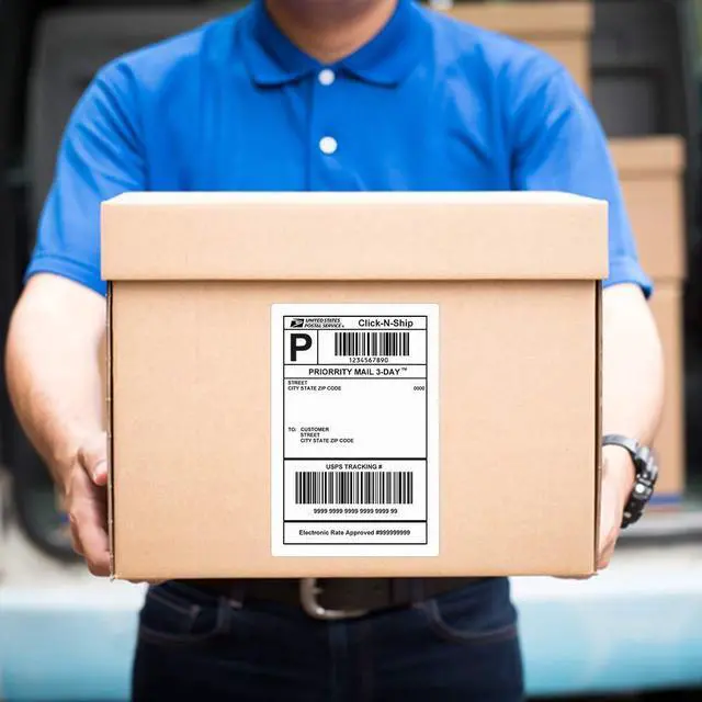 Alt view image 5 of 5 - 4" x 6" Direct Thermal Shipping Labels - Pack of 500 Fanfold Labels - White Perforated, Permanent-Adhesive, Compatible Zebra & Rollo Thermal Label Printer