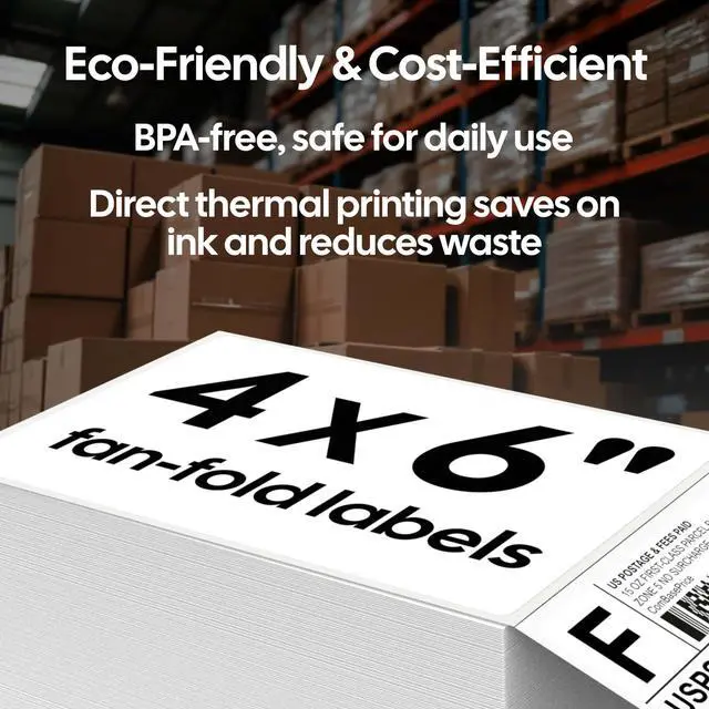 Alt view image 6 of 7 - 4x6 Thermal Labels, 500 Fanfold Labels, Perforated & Strong Adhesive, Compatible with Direct Thermal Printers for USPS UPS FedEx DHL Address Shipping Label