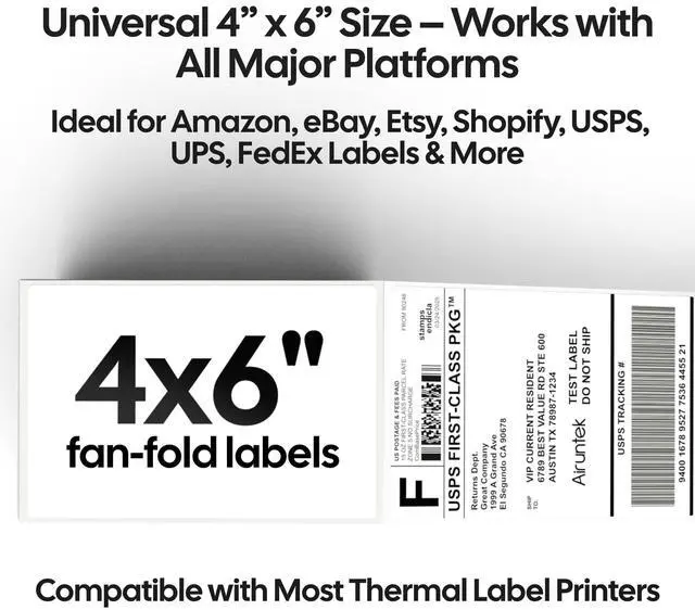 Alt view image 7 of 7 - 4x6 Thermal Labels, 500 Fanfold Labels, Perforated & Strong Adhesive, Compatible with Direct Thermal Printers for USPS UPS FedEx DHL Address Shipping Label