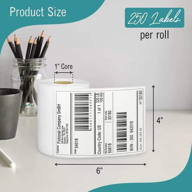 Alt view image 2 of 7 - 4X6 Thermal Labels, Shipping Labels Strong Adhesive, Thermal Label 4X6 for Printer, 10 Rolls 250 Label/Roll Compatible with Rollo, Zebra Desktop Printers