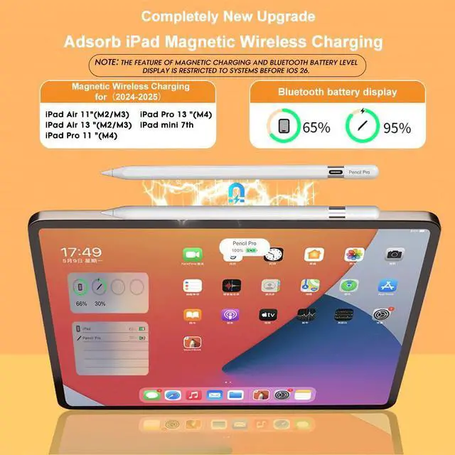 Alt view image 2 of 7 - Magnetic Wireless Charging Stylus Pencil for iPad 2024-2025, Tilt Function&Palm Rejection, Stylus Pencil Pro for 2018-2025, iPad 6/7/8/9/10/11th, Mini 5/6/7th, Pro 11"/12.9"/M4, Air 3/4/5/M2/M3, White