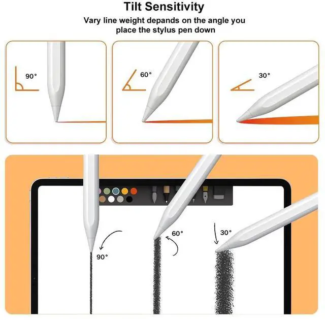 Alt view image 6 of 7 - Magnetic Wireless Charging Stylus Pencil for iPad 2024-2025, Tilt Function&Palm Rejection, Stylus Pencil Pro for 2018-2025, iPad 6/7/8/9/10/11th, Mini 5/6/7th, Pro 11"/12.9"/M4, Air 3/4/5/M2/M3, White