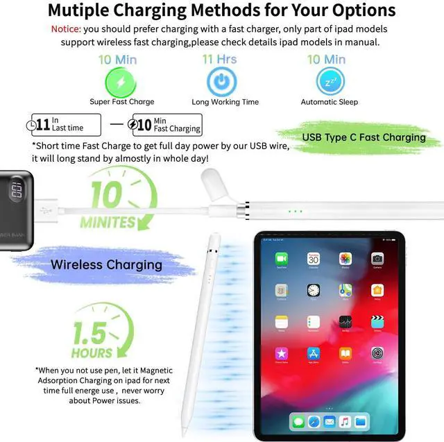 Alt view image 4 of 7 - Pencil for ipad Apple Pencil 1st 2nd Generation Pro USB C Alternative,10 Mins Fast Charge Stylus Pen for iPad 6 7 8 9 11 10th Generation, iPad Mini 7 6 5th, iPad Air 3 4 5th M2 M3, iPad Pro 13"/11 M4