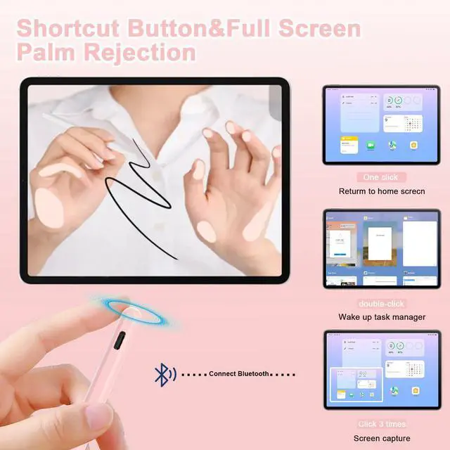 Alt view image 6 of 7 - Stylus Pen for iPad, Magnetic Wireless Charging & USB C Fast Charge Pencil Compatible with Apple iPad (A16)11/10/9/8/7/6th Generation, Pro 13"/12.9"/11", Air M3/M2/5/4/3, Mini (A17 Pro)7/6/5 Gen Pink