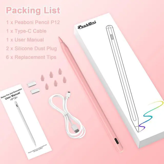 Alt view image 7 of 7 - Stylus Pen for iPad, Magnetic Wireless Charging & USB C Fast Charge Pencil Compatible with Apple iPad (A16)11/10/9/8/7/6th Generation, Pro 13"/12.9"/11", Air M3/M2/5/4/3, Mini (A17 Pro)7/6/5 Gen Pink
