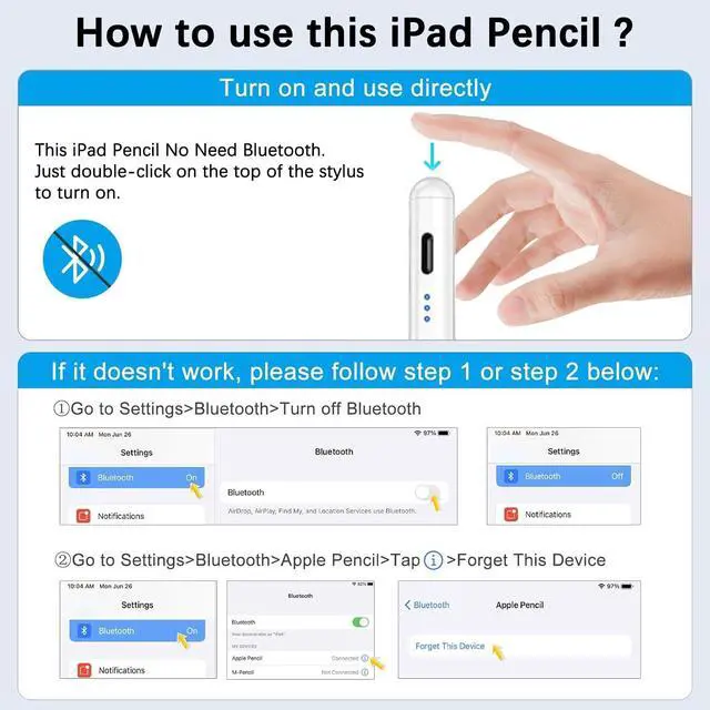 Alt view image 3 of 7 - 2PackStylus Pen for Apple iPad 2018-2026 A16 11/10/9/8/7/6,iPad Mini A17 Pro/6/5,iPad Air M4/M3/M2 11"/13"/5/4,iPad Pro M5/M4 13"/12.9"/11" USB-C Fast Charging Pencil,Pixel-Perfect Tilt Sensitivity