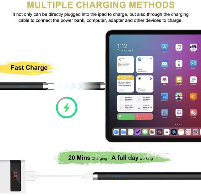 Alt view image 3 of 7 - Pencil 1st Generation for iPad 2025-2018: Pencil USB C Fast Charging Magnetic with Tilt Sensitivity & Palm Rejection - Stylus Pen for iPad 6-11, Air 3-5/M2/M3, Mini 5-6, Pro 11" 1-4 12" 3-6/M4 (Black)