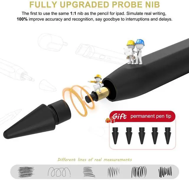 Alt view image 7 of 7 - Pencil 1st Generation for iPad 2025-2018: Pencil USB C Fast Charging Magnetic with Tilt Sensitivity & Palm Rejection - Stylus Pen for iPad 6-11, Air 3-5/M2/M3, Mini 5-6, Pro 11" 1-4 12" 3-6/M4 (Black)