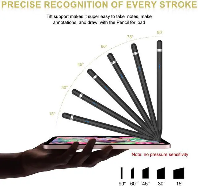 Alt view image 6 of 7 - Pencil 1st Generation for iPad 2025-2018: Pencil USB C Fast Charging Magnetic with Tilt Sensitivity & Palm Rejection - Stylus Pen for iPad 6-11, Air 3-5/M2/M3, Mini 5-6, Pro 11" 1-4 12" 3-6/M4 (Black)