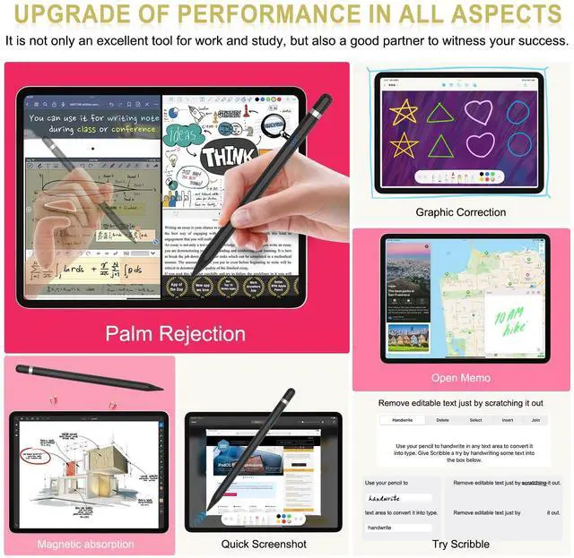 Alt view image 5 of 7 - Pencil 1st Generation for iPad 2025-2018: Pencil USB C Fast Charging Magnetic with Tilt Sensitivity & Palm Rejection - Stylus Pen for iPad 6-11, Air 3-5/M2/M3, Mini 5-6, Pro 11" 1-4 12" 3-6/M4 (Black)