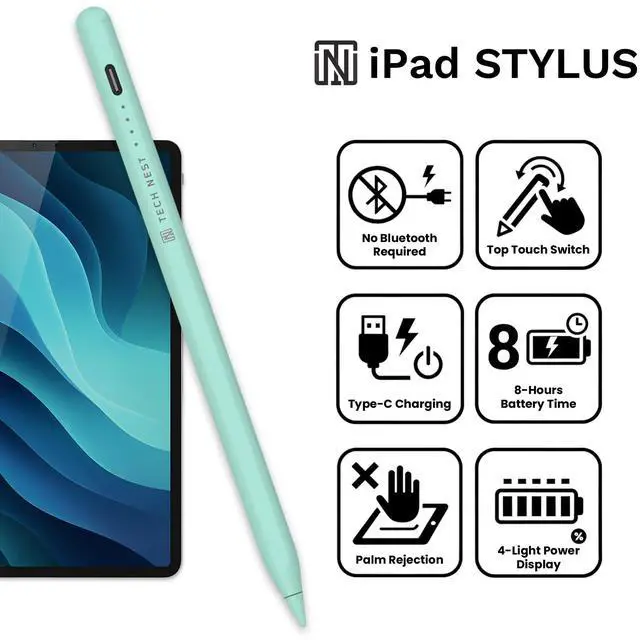 Alt view image 2 of 7 - Stylus Pen for iPad 2018-2025, Fast Charge, Magnetic Charging, Palm Rejection Stylus for iPad 11/10/9/8/7/6th Gen, Air 7/6/5/4/3/M3/M2, Pro 13"/12.9"/11"/M4, Mini 7/6/5th, Green