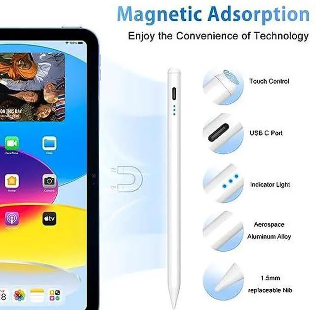 Alt view image 6 of 7 - Pencil for iPad 2018 to 2025 iPad Pro M5, Stylus Pen for ipad A16 with Palm Rejection & Magnetic Adsorption & Tilts Sensing, iPencil for ipad 6-11, Air 3-5/M2/M3, Mini 5-6, Pro 11"/12.9"/M4/M5
